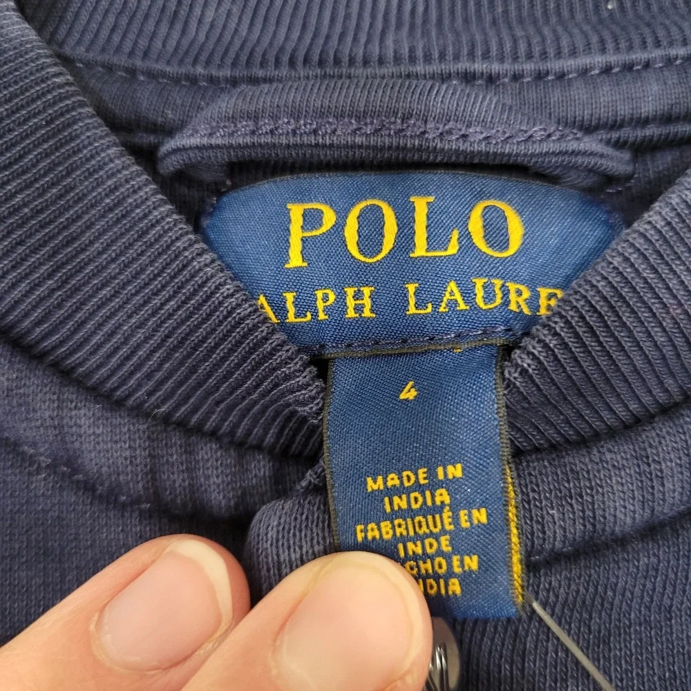 Polo Ralph Lauren Kids Navy Blue Varsity Logo Bomber Snap Sweatshirt Jacket 4T